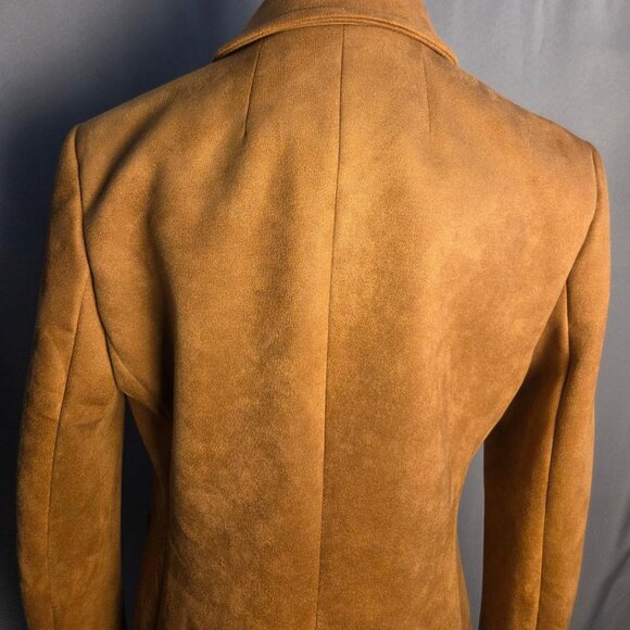 Tahari Blazer Faux Leather Suede Tawny 2-Button Fitted Lined Classic Size 8 - Picture 2 of 10